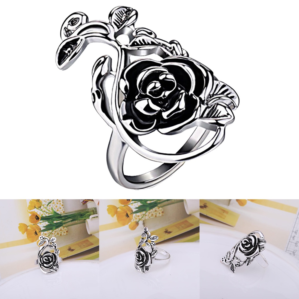 Hu Hu Hu Hu Hu Alat Bantu Pasang Kacamata♡ Cincin Enamel Bentuk Bunga Mawar Merambat Bahan Alloy Gaya Gothic Untuk Wanita