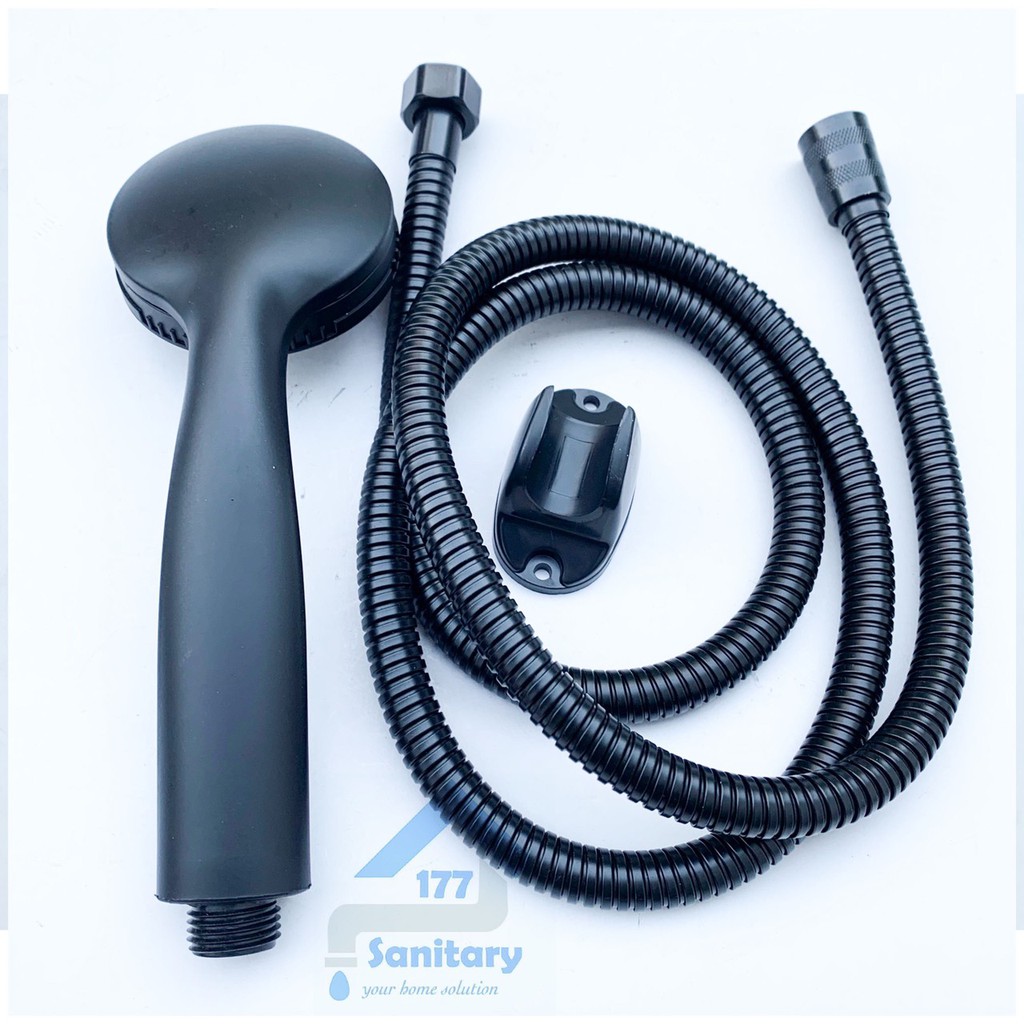 Paket bundling Super Hand shower HITAM 19007bl-51B- Handshower mandi set dan keran cabang shower double black semprotan air hemat air black murah