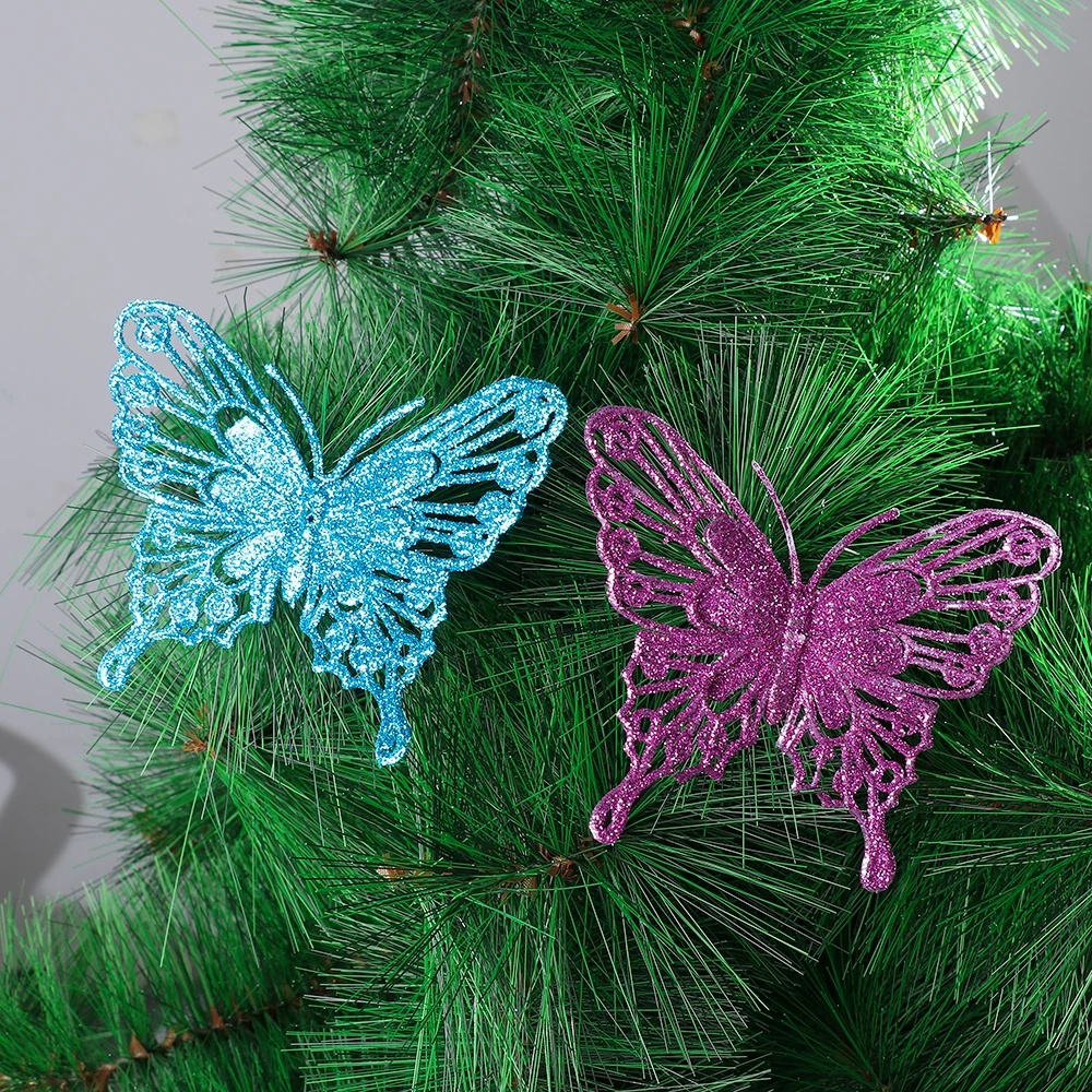 [Christmas Products] 10Pcs  Christmas Ornaments Glitter Hollow Butterfly Christmas Ornaments For Xmas Tree