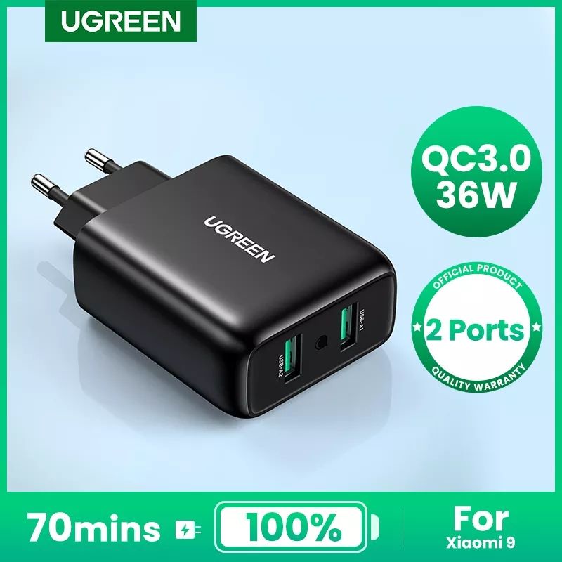 UGREEN Adaptor Charger 36W Dual Fast Charging Dual USB Qc 3.0 Original