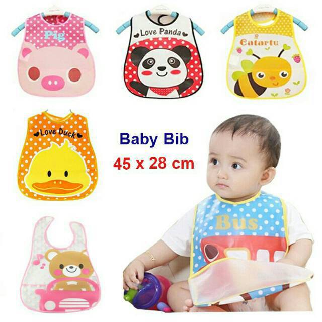 Celemek Plastik Waterproof Bayi Bib Slabber Tatak iler Apron Alas Makan Slaber Plastik