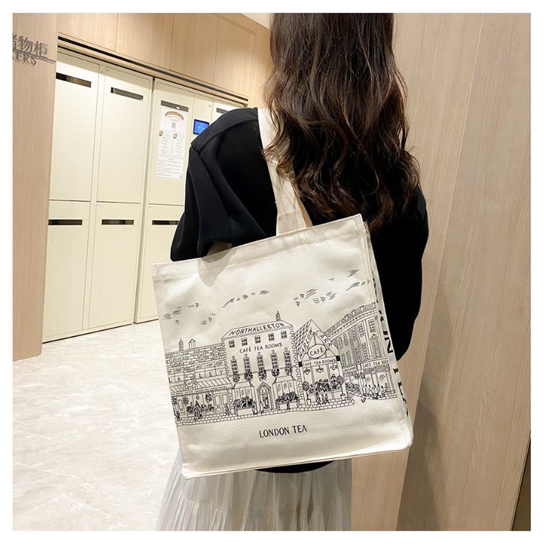 Totebag Wanita Bahan Kanvas Aesthestic London Tea