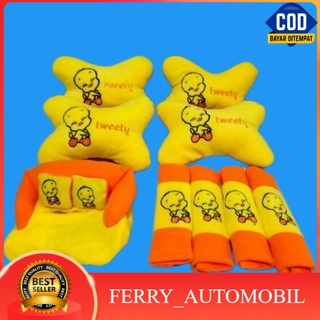 Bantal Mobil TWEETY Kuning Bantal Isi 4 Sandaran Leher Kepala Tweety Yellow  {GROSIR BANTAL & ACC MO