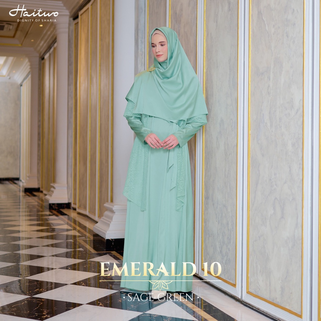 Haitwo Gamis EMERALD 10 Bahan Satin mix Brookat Dress Kondangan Elegant Fashion by Haitwo