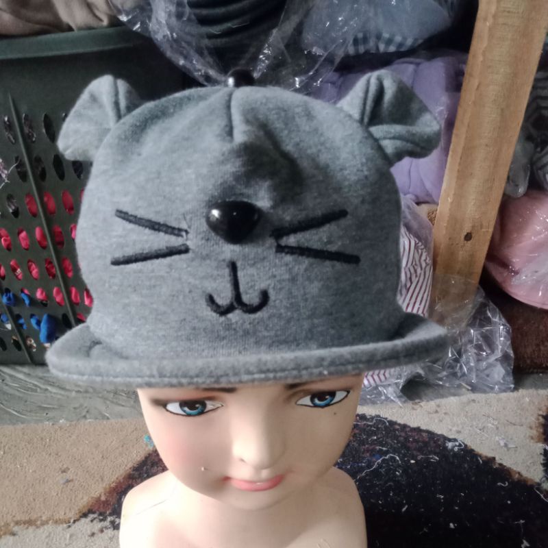 TOPI ANAK MODEL BERUANG//TOPI KARAKTER LUCU//LAKI-LAKI DAN PEREMPUAN/UNTU USIA 0 BULAN SAMPAI 3 TAHUN-Kucing anak abu tua
