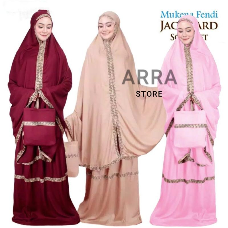 Mukena Dewasa Songket Jacquard Fendi Jumbo Bordir Dlusia Hitam