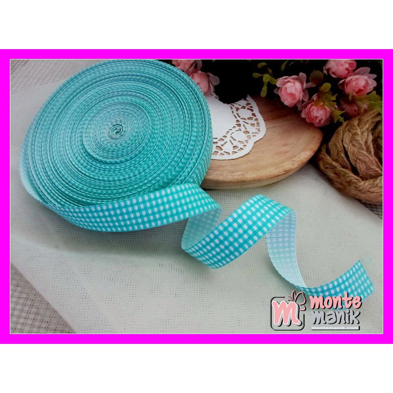 

Bahan Craft Pita Grosgrain Motif kotak Hijau Tosca 1/2 inch - PITA-0123