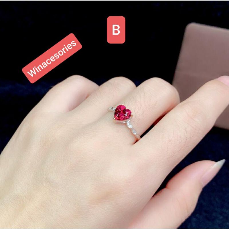 Cincin Silver berlian mata satu, batu ruby