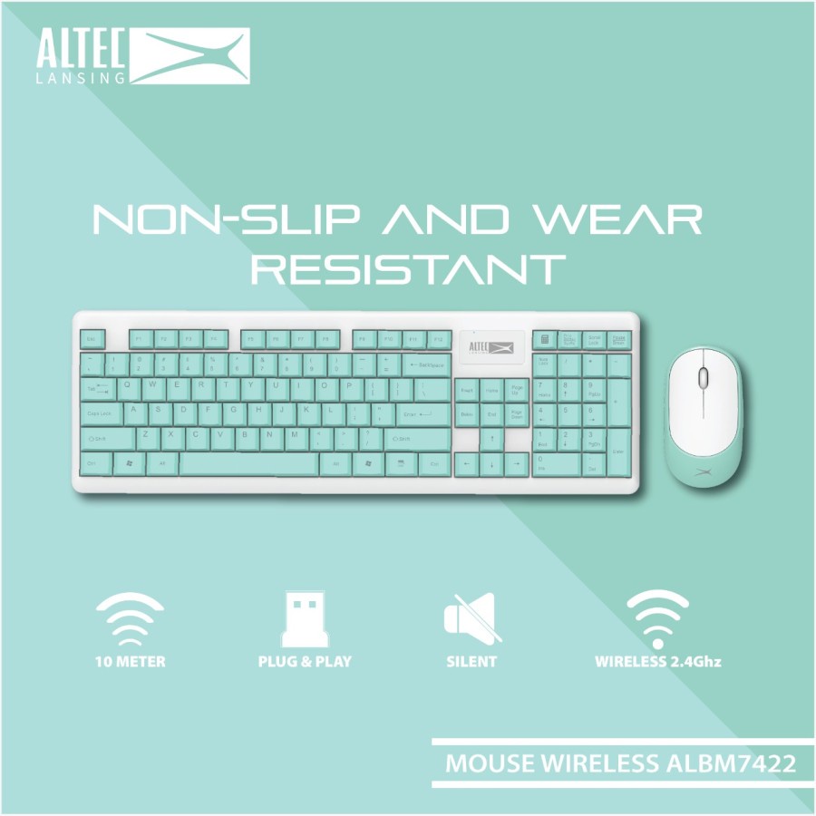 Keyboard Mouse Wireless Altec Lansing ALBC-6314 Silent Blue