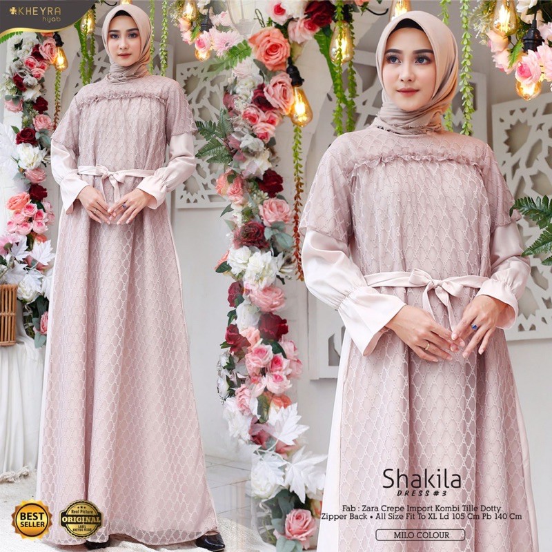 SHAKILA DRESS/ DRESS BRUKAT/ GAMIS BRUKAT ZARA CREPE/ GAMIS PESTA/ DRESS IMPORT/ GAMIS PREMIUM