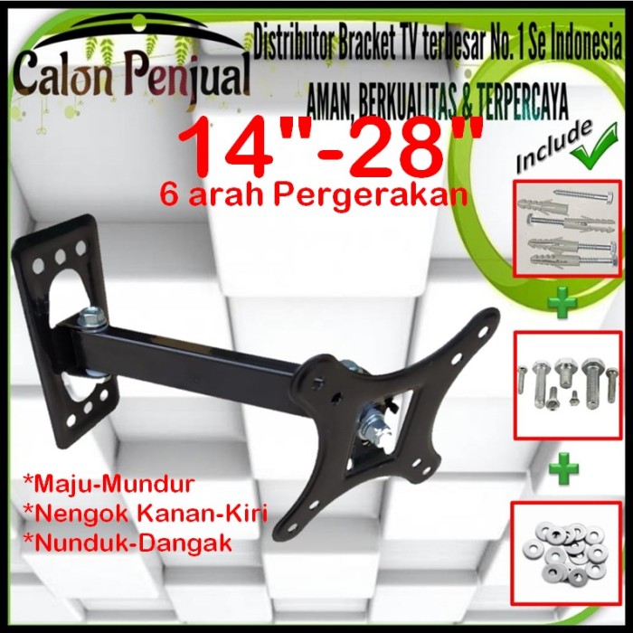 Bracket Tv Monitor Lengan 14&quot; s/d 28&quot; 6 arah Fleksible CP.SWKNM-006