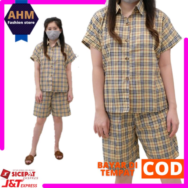 baju setelan wanita set wanita kekinian set kemeja lengan pendek wanita kekinian a050