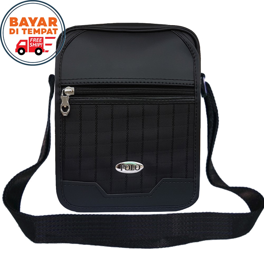 SHOPEE 7.7 BOMBASTIS SALE!! POLO STAR S303 Tas Selempang Pria Tas Kulit Imitasi Selempang POLO Crossbody Bag - Black