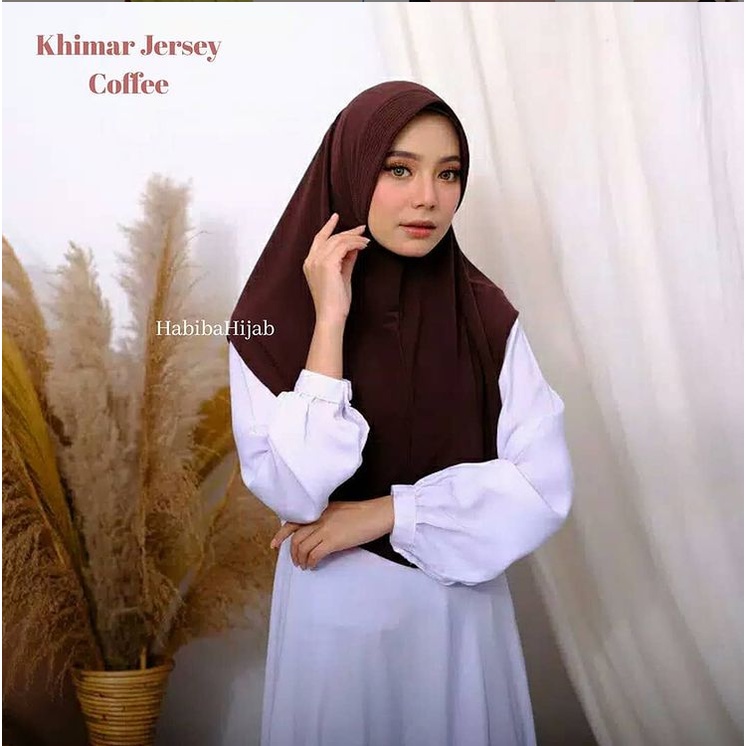 Jilbab Khimar Pinguin Jersey - Bergo Instan Simpel - Kerudung Hijab Terbaru-coklat tua