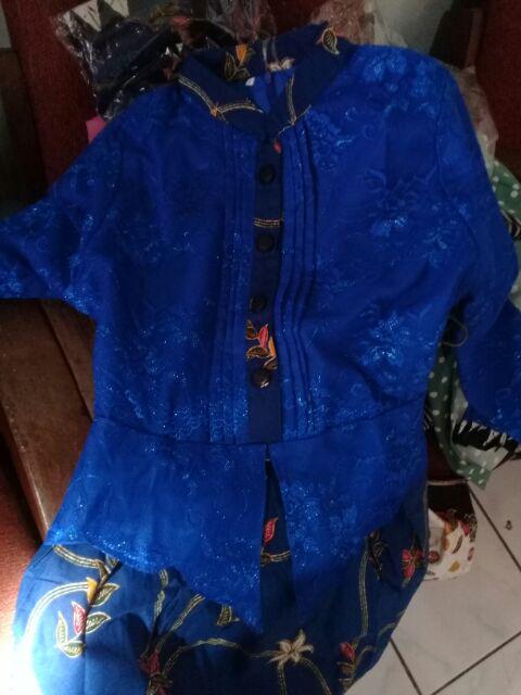 Qnunbatik Batik Keluarga/family Gamis Muslim Adelia Madura Biru