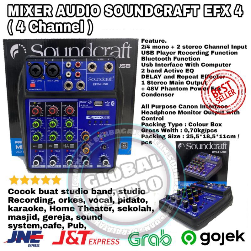 Mixer Soundcraft EFX 4 USB - Bluetooth 4 Channel Mixer 4 channel murah meriah