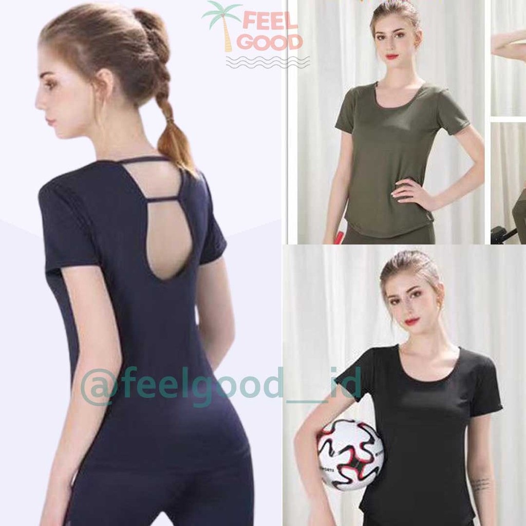 Kaos Atasan Baju Olahraga Sexy Back Senam Zumba Running Yoga Fitness Sport Wear Wanita Cewek BA112