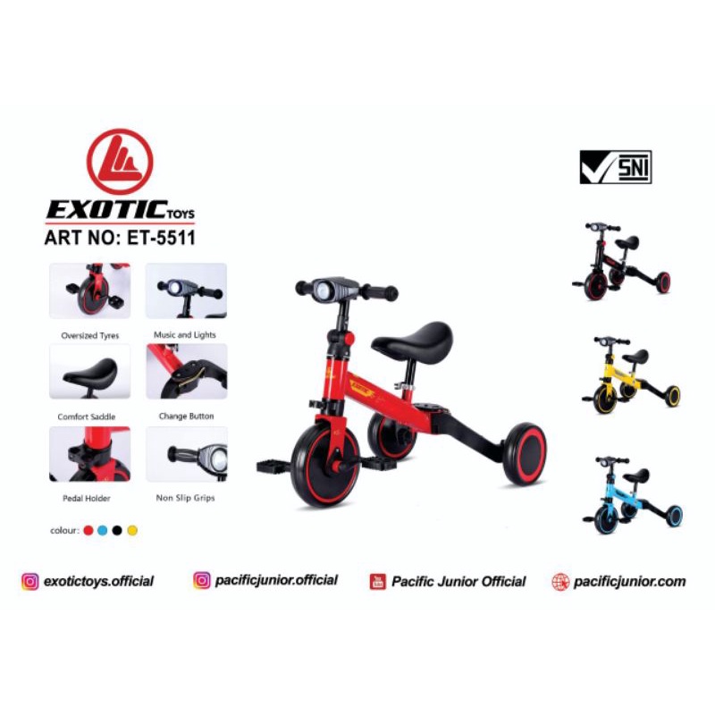 0Balance Bike Sepeda Roda 3 Tiga Tricycle Push 3in1 Anak Exotic ET 5511