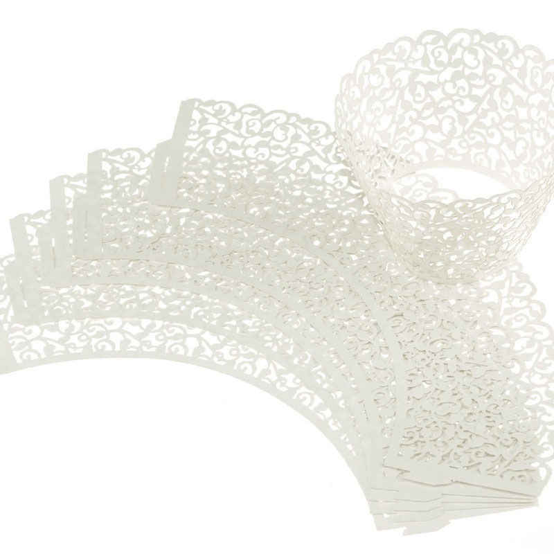 20pcs Wedding Cupcake Wrappers Ivory Vine Pattern Filigree Cake Cup Wraps Party Birthday Home Decor