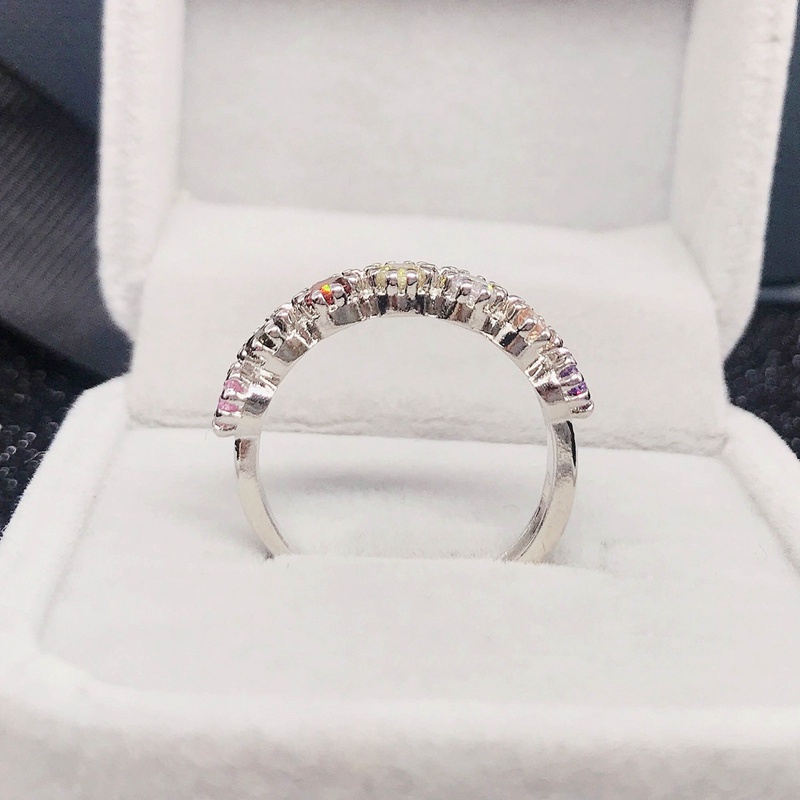 Fancyqube Cincin Susun Hias Batu Kristal Zirkon Warna-Warni Untuk Wanita