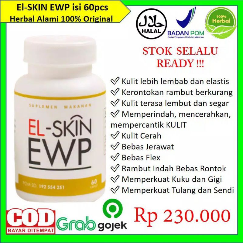 Suplemen Pemutih Kulit Wajah Anti Aging Alami Kolagen Halal BPOM EWP El Skin Care Collagen