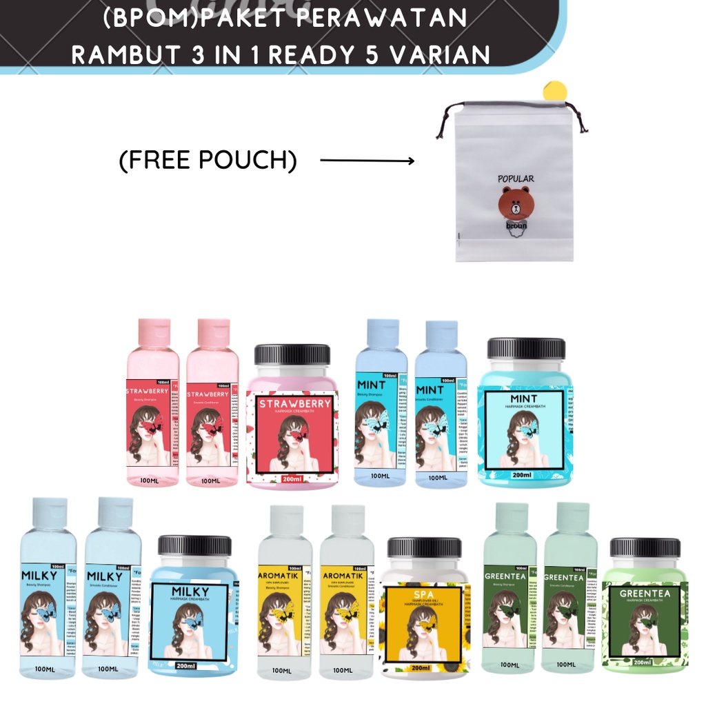 (FREE POUCH)PAKET 3IN 1/PAKET 4IN1  PERAWATAN RAMBUT RONTOK,KUSUT,RUSAK KETOMBE ISI CONDITIONER,SHAMPO,HAIRMASK 200ML(4IN1) PLUSH HAIRTONIC 60ML RANDOM VARIAN