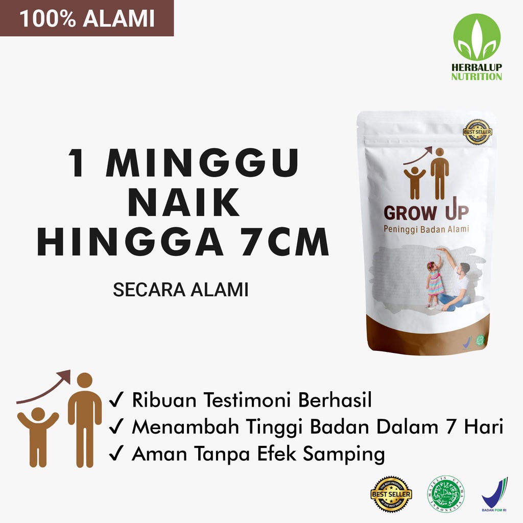 GrowUp KID Susu Peninggi Badan Anak Tercepat Umur 2 Tahun Alami Suplemen Vitamin Herbal Penambah Tinggi Tulang Usia Sampai 13 Terbukti Obat ini Original Murah dan Ampuh