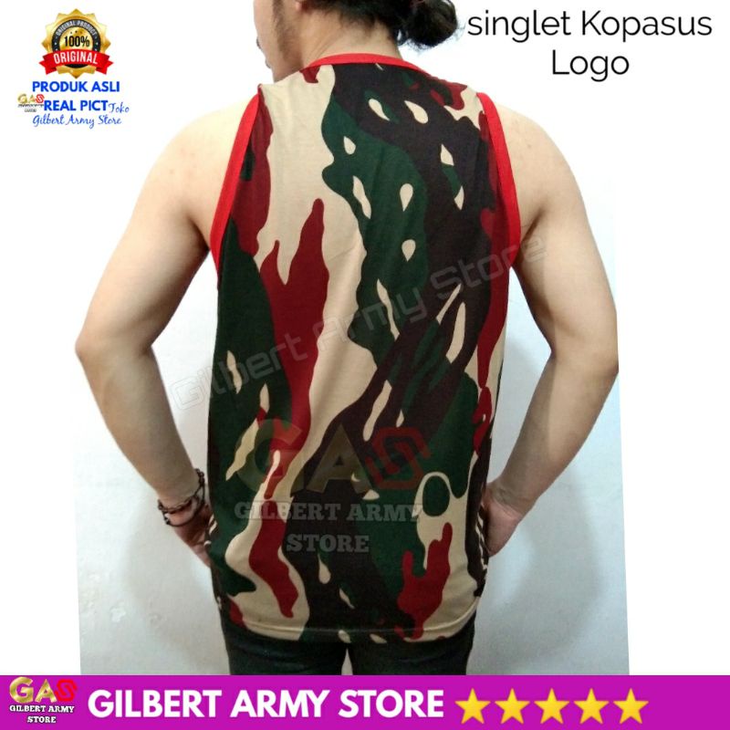 Isi 3pcs Singlet Loreng Kopasus Logo Bordir Pria Dewasa Gilbert Army Store  tshirt Daleman Tanpa Lengan