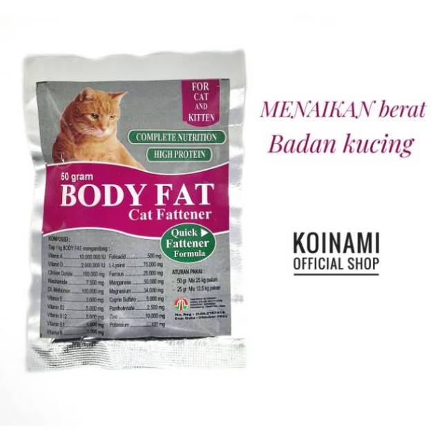 Body Fat Cat 50gr Vitamin Kucing Penggemuk Nafsu Makan