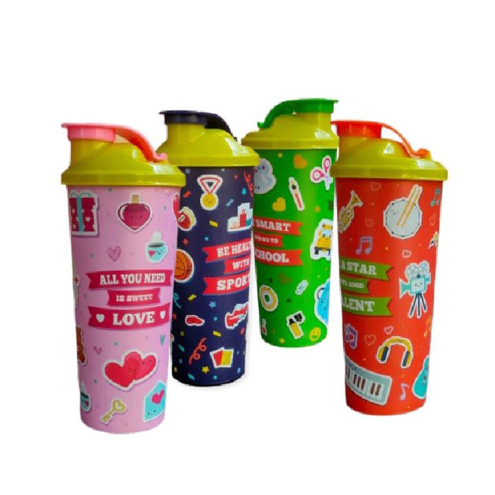 Gelas Tumbler Biggy Ware Botol Minum Milenial 450 ml Botol Minum Anak Wadah Air Minum Motif Lucu Gelas Tutup Plastik