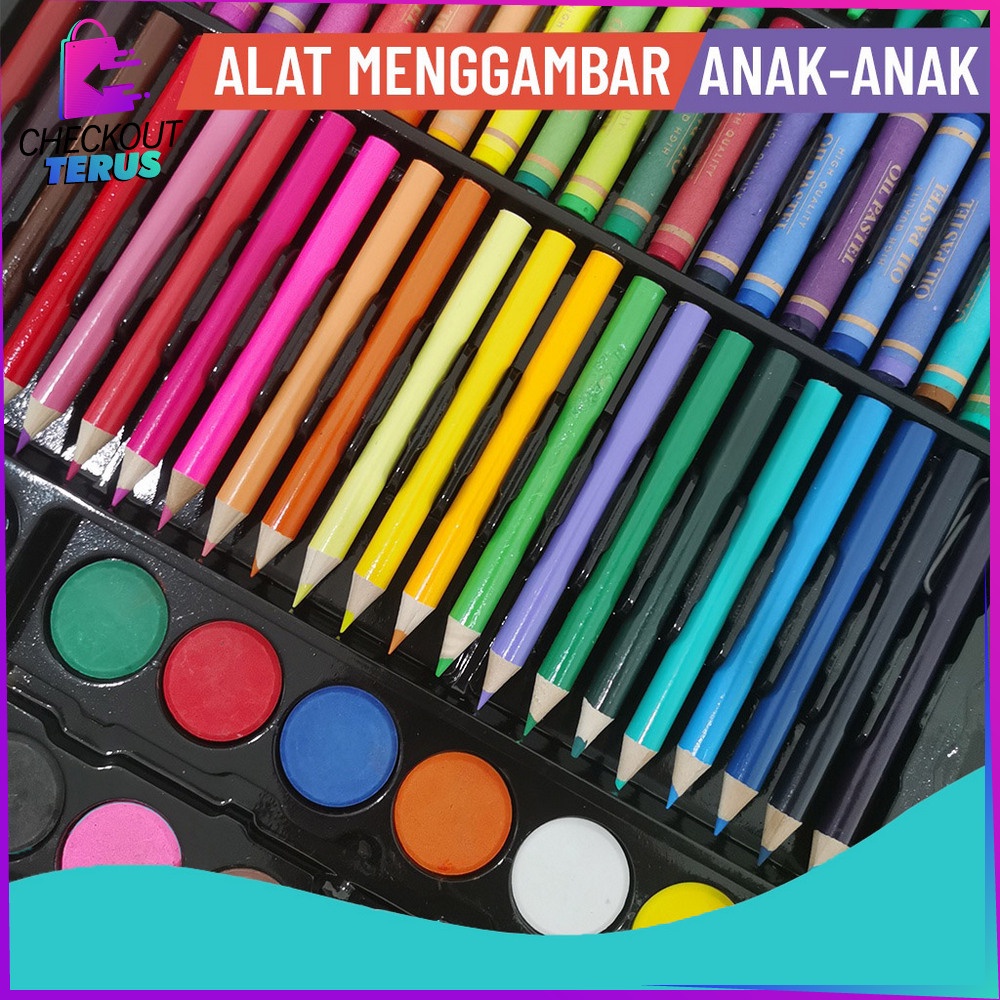 CT A28 Pensil Warna Crayon Set Isi 150PCS Peralatan Menggambar Lukis Mewarnai Anak Kit Colouring Book