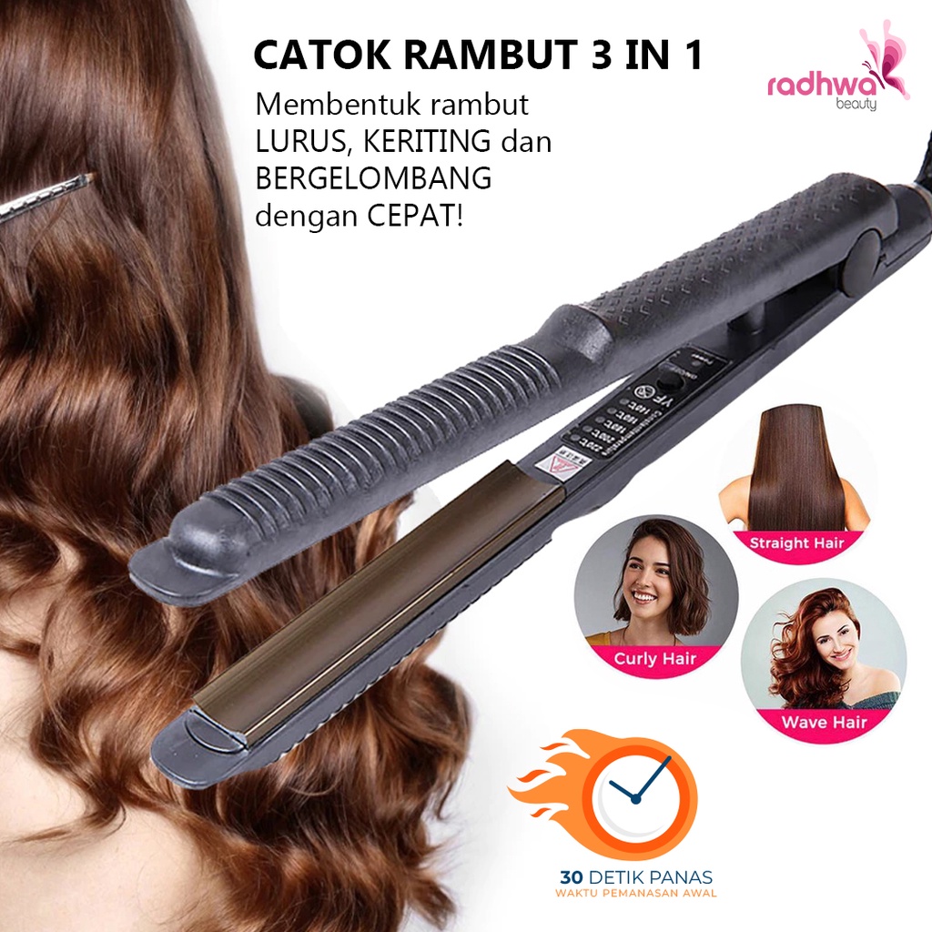 Catokan Rambut Curly Wave Keriting 3 in 1 - Catok Pelurus Rambut