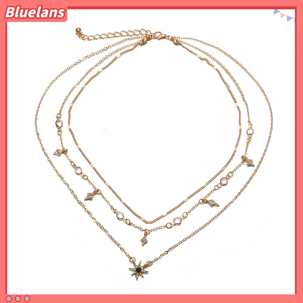 Bluelans Women Multi Layer Rhinestone Inlaid Star Pendant Chain Necklace Jewelry Gift