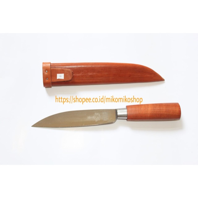 Pisau Cap Garpu ukuran 6 inch Lancip Berikut Sarung Kulit Sapi Asli Tebal