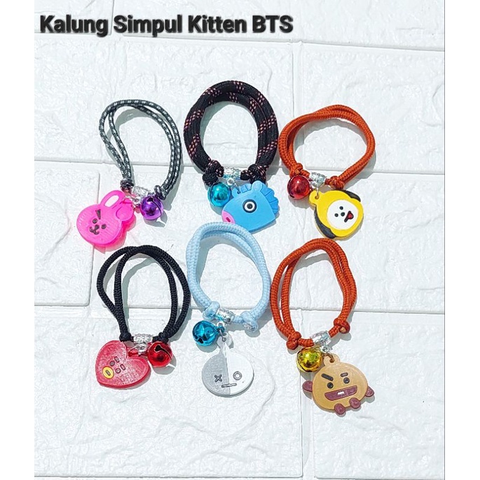 Kalung Kucing kitten simpul bandul BTS karet lonceng 12mm