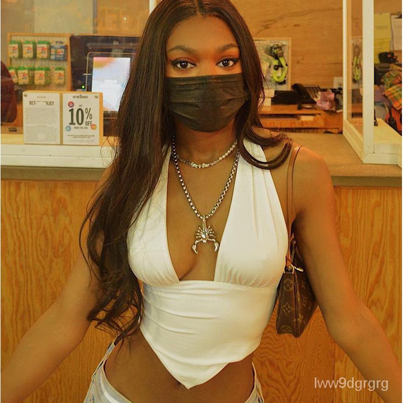 2022 New Summer Women's Solid White/Black V-neck Camis Top Sexy Ladies Crop Top Tank Tops Clubwe