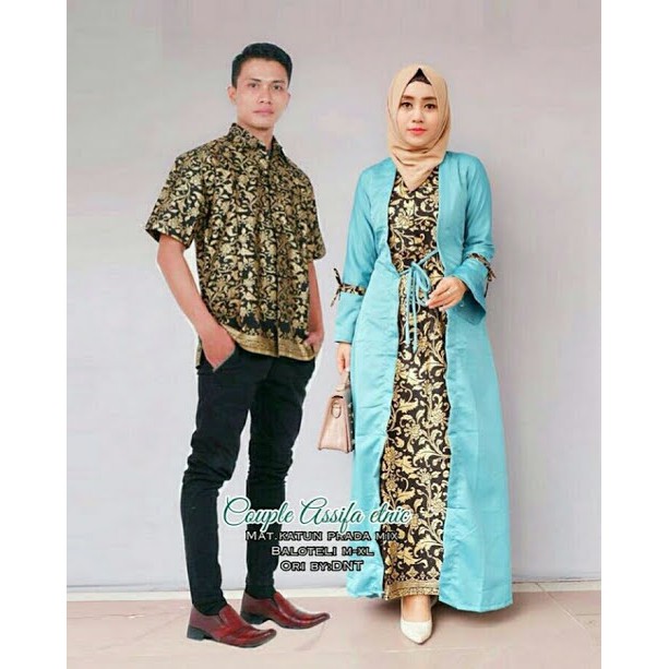 Batik Couple Gamis Assifa Etnic Kebaya Modern Muslimah Atasan Jumbo Seragaman Tanah Abang