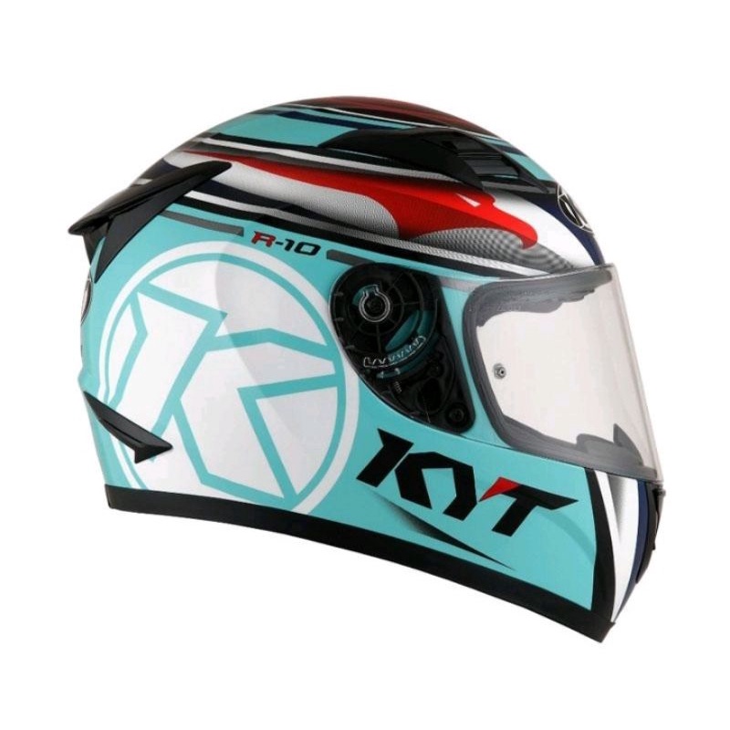 Helm KYT R10 race EDT #1 Aqua Blue/Red Fluo/White - Helm KYT R10 Original - Charmoto