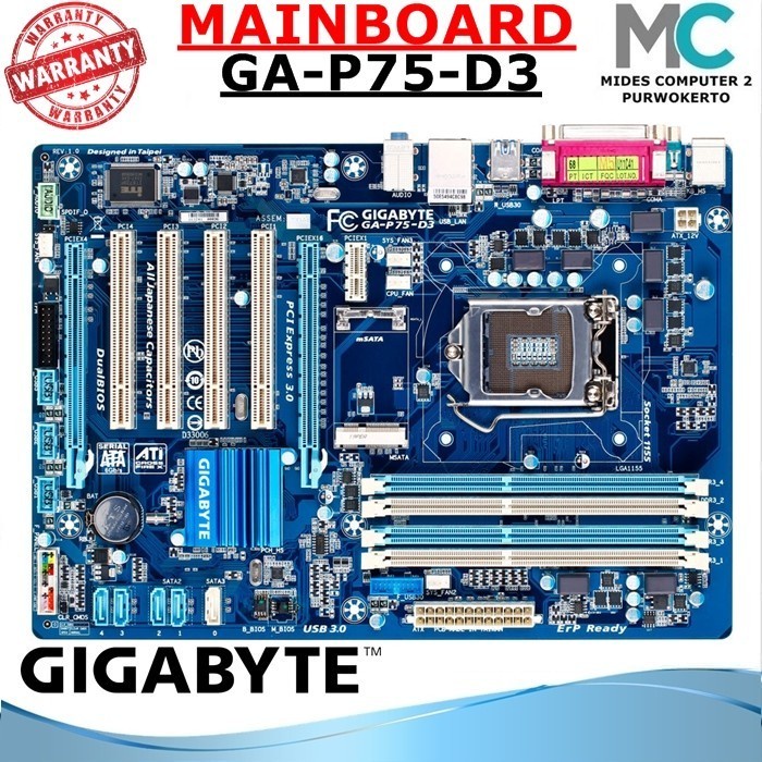 Mobo GA-P75-D3 Intel LGA 1155 Gigabyte Atx Onboard 4 Slot Ram