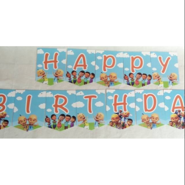 Flag banner happy birthday karakter upin ipin