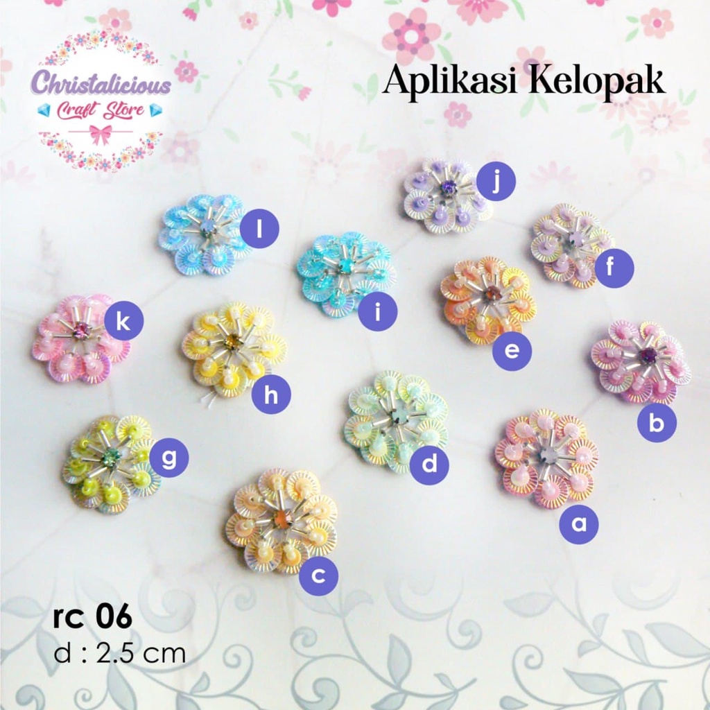 Bunga payet, rangkaian bunga payet Rc 06, bunga payet siap jahit untuk aplikasi baju, aplikasi hijab