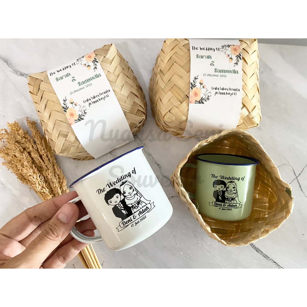 Souvenir Pernikahan Gelas Enamel Jadul Gelas Mug Enamel Cangkir Minum Kopi Cup Kaleng Sablon Kemas B