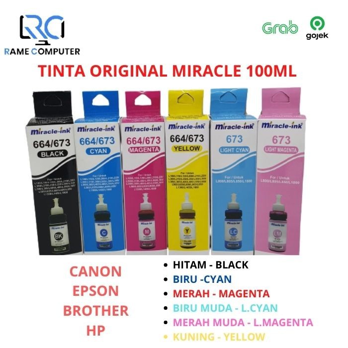 Tinta Printer Epson 664 &amp; 673 L-series 100 ml Miracle Ink 6 Warna