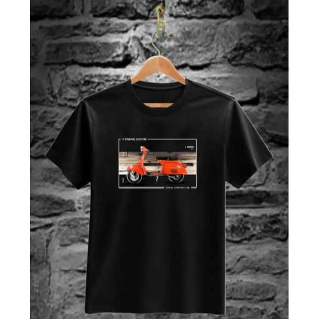 Bau Kaos Vespa/Baju Kaos Skuter/Baju Kaos Scooter/Atasan Pria/Baju Kaos Distro Pria/Pakaian Pria Dew