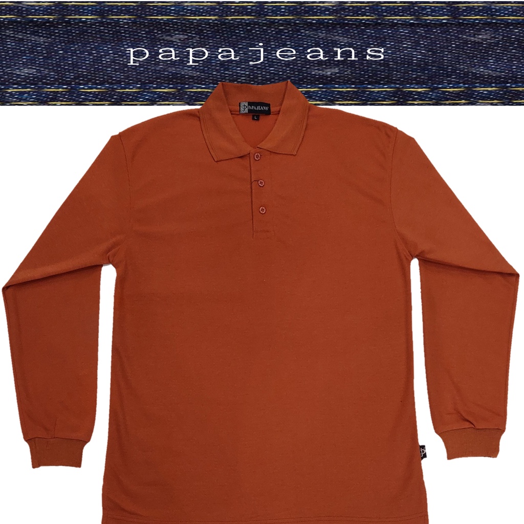 Kaos Kerah Polo Shirt Lengan Panjang Papa Jeans Merah Bata