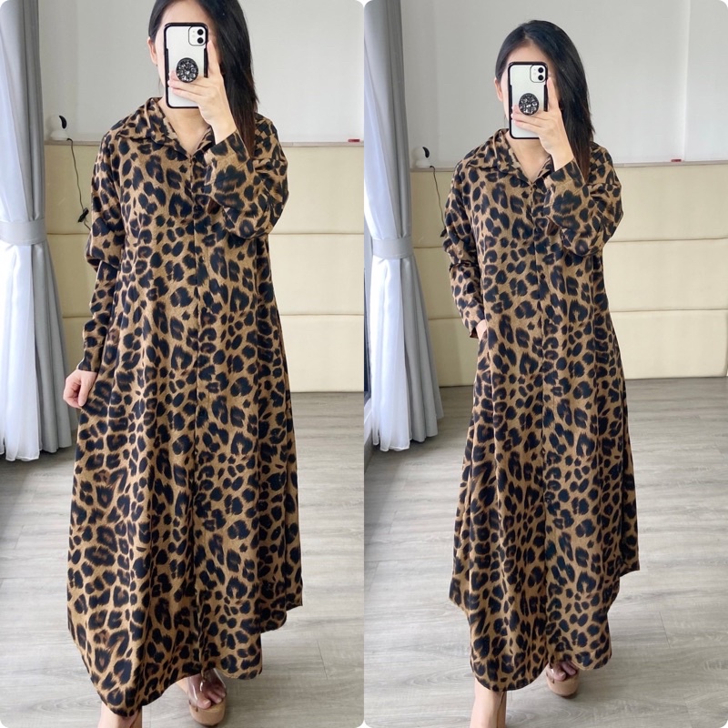 marketonline gamis rayon leopard/ gamis leopard rayon wanita /gamis muslim leopard busui friendly ( K12960)