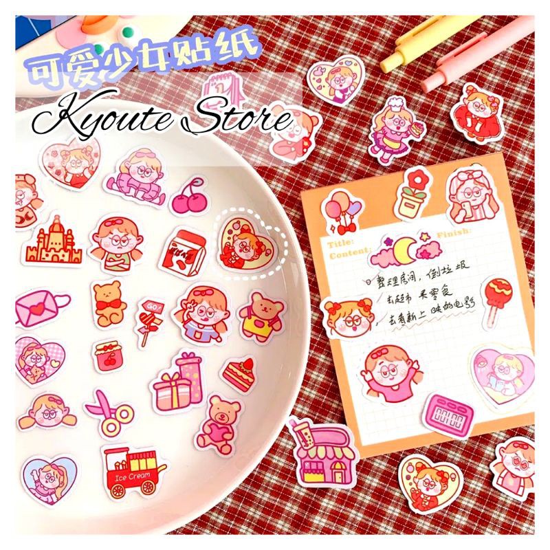 

40 pcs Sticker Cute Girl & Bear Activity Scrapbook DIY Planner Bujo Jurnal Dekorasi Craft