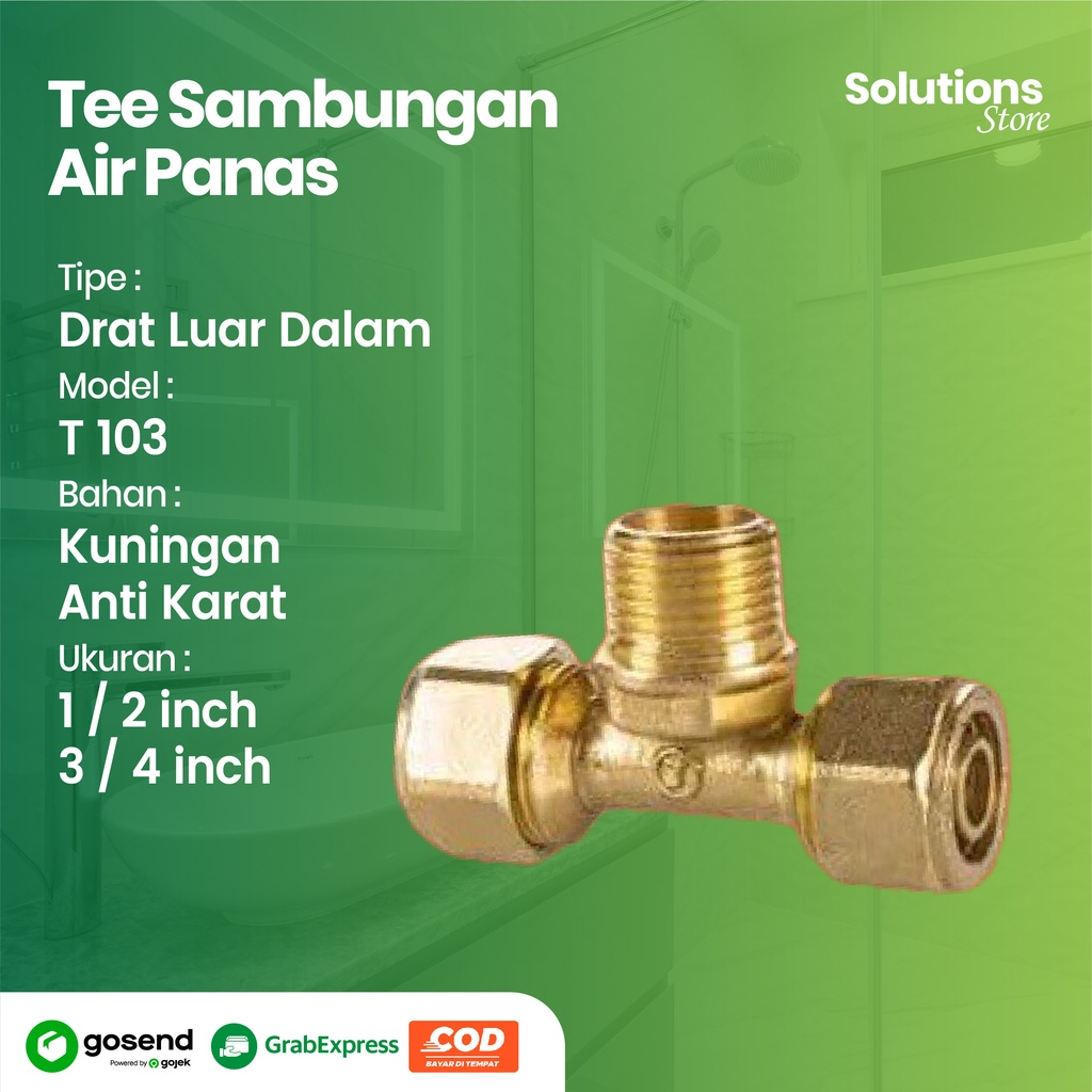 Tee Sambungan Air Panas , Tee Sambung 1/2 Inch Kuningan