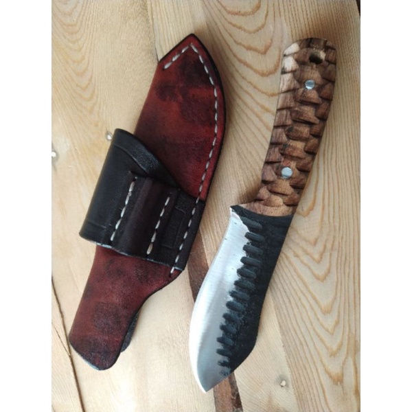 Nesmuk Mini Bilah Seset Hunting Knife Pisau Bushcraft Sarung Kulit Asli Ferro Rod