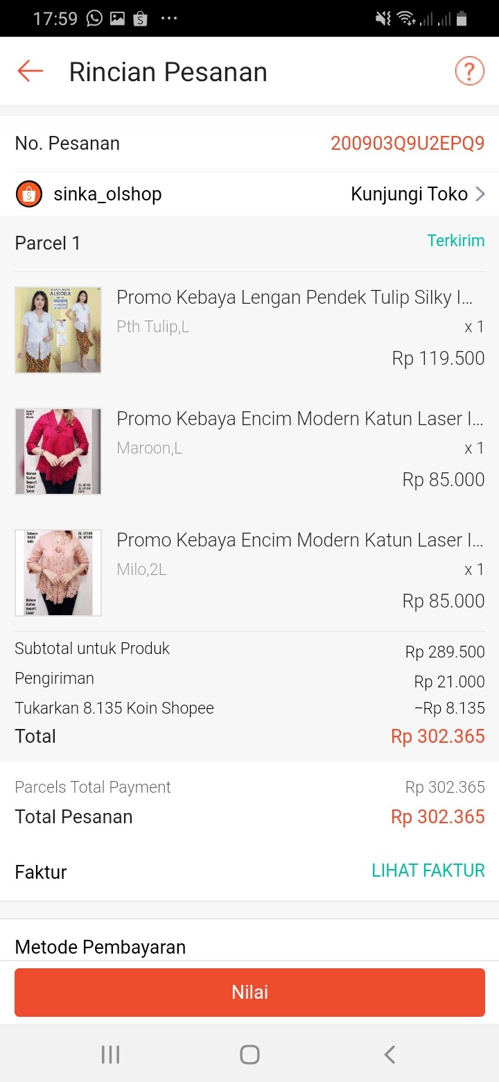 Promo Kebaya Lengan Pendek Tulip Silky  Kombinasi Brukat Motif Batik